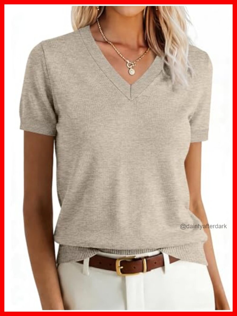 Womens Short Sleeve Wool Blend Sweater Top Business Casual V-Neck Pullover